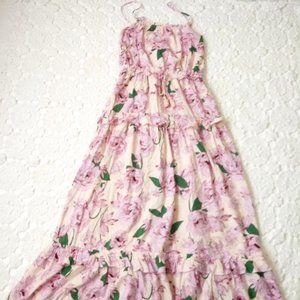 Lost + Wander Maxi Dress Fit Flare Sleeveless Pink Floral Tassel Small Women